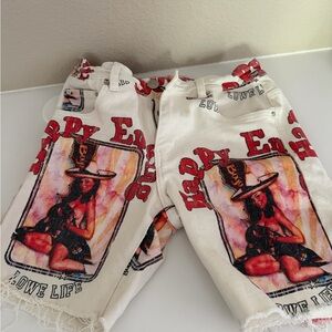Happy End Graphic Print Jean Shorts